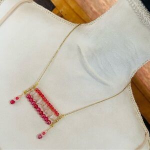 Handcrafted triple row bar stone rose quartz art glass necklace